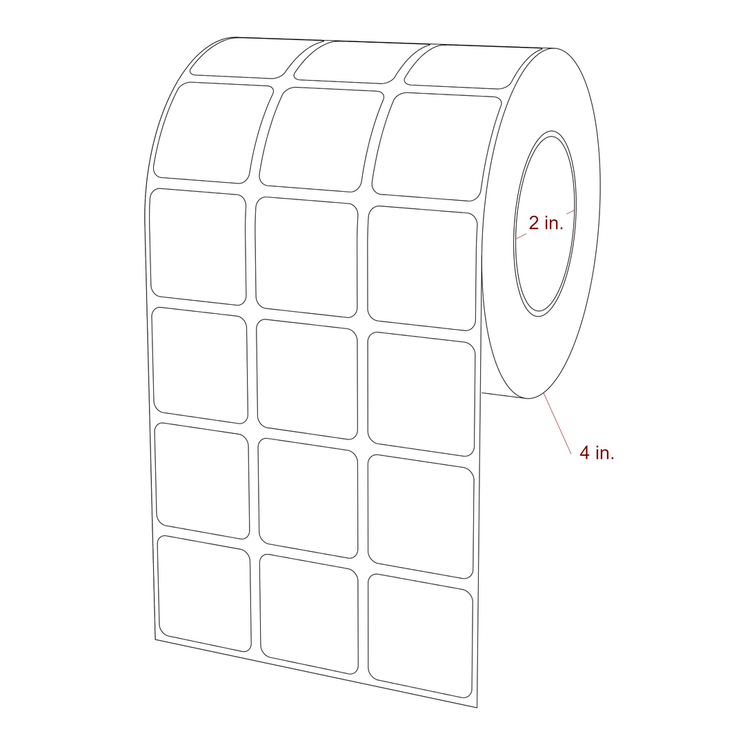 1.25 Inch x 1.25 Inch Rectangle Inkjet Label Roll - 2 Inch Core - 4 Inch Roll OD - 3Up - 3D Perspective