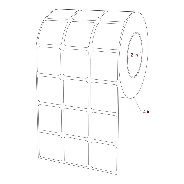 1.25 Inch x 1.25 Inch Rectangle Inkjet Label Roll - 2 Inch Core - 4 Inch Roll OD - 3Up - 3D Perspective