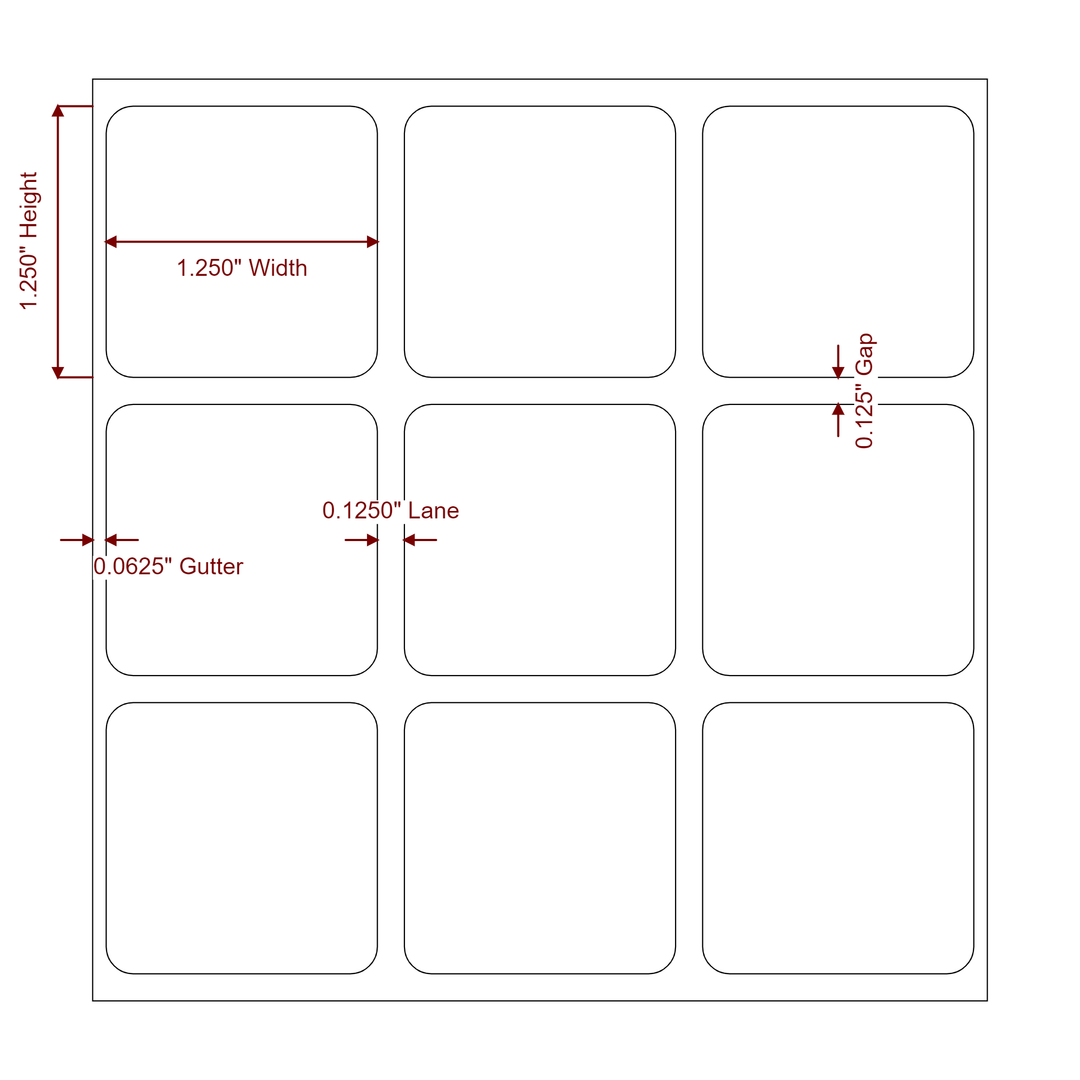 1.25 Inch x 1.25 Inch Rectangle Inkjet Label Roll - 3Up - 2D Drawing
