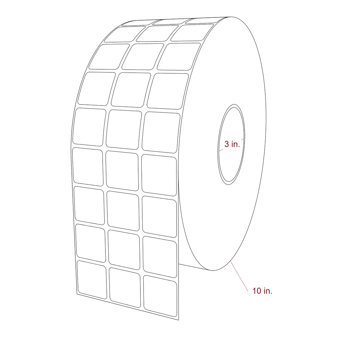 1.25 Inch x 1.25 Inch Rectangle Inkjet Label Roll - 3 Inch Core - 10 Inch Roll OD - 3Up - 3D Perspective