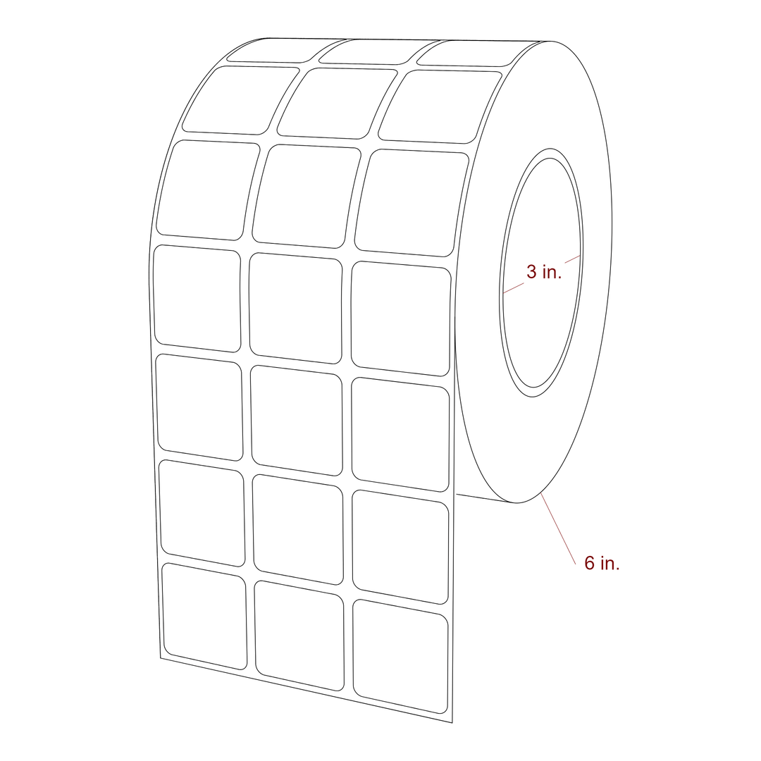 1.25 Inch x 1.25 Inch Rectangle Inkjet Label Roll - 3 Inch Core - 6 Inch Roll OD - 3Up - 3D Perspective