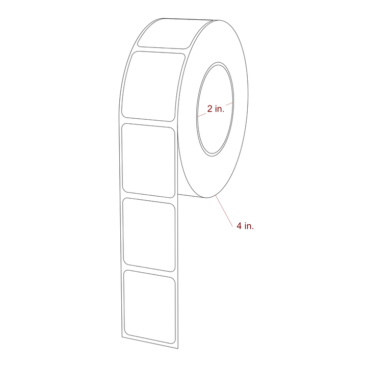 1.25 Inch x 1.5 Inch Rectangle Inkjet Label Roll - 2 Inch Core - 4 Inch Roll OD - 3D Perspective