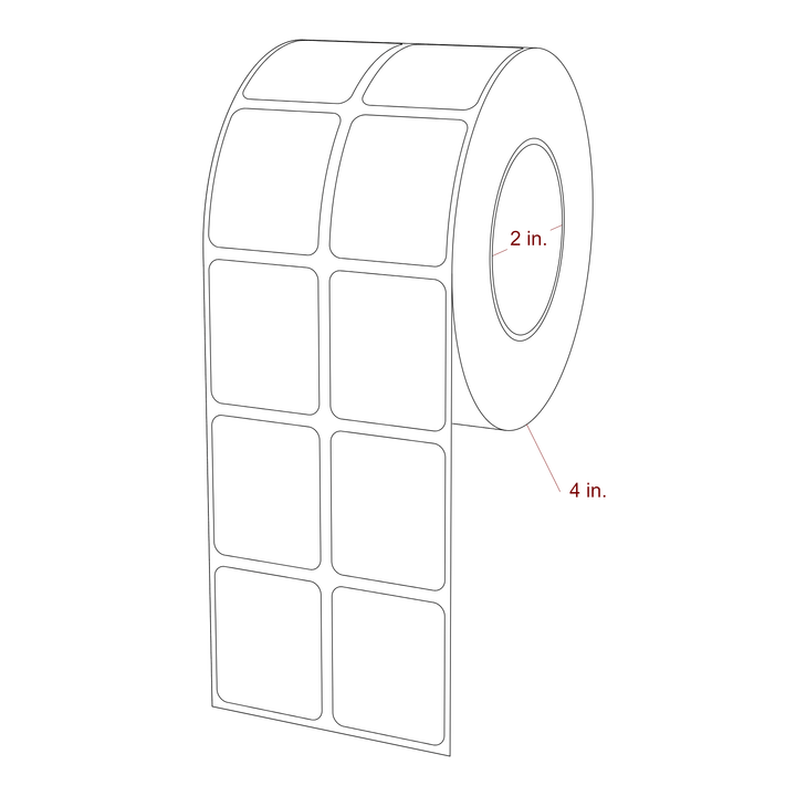 1.25 Inch x 1.5 Inch Rectangle Inkjet Label Roll - 2 Inch Core - 4 Inch Roll OD - 2Up - 3D Perspective