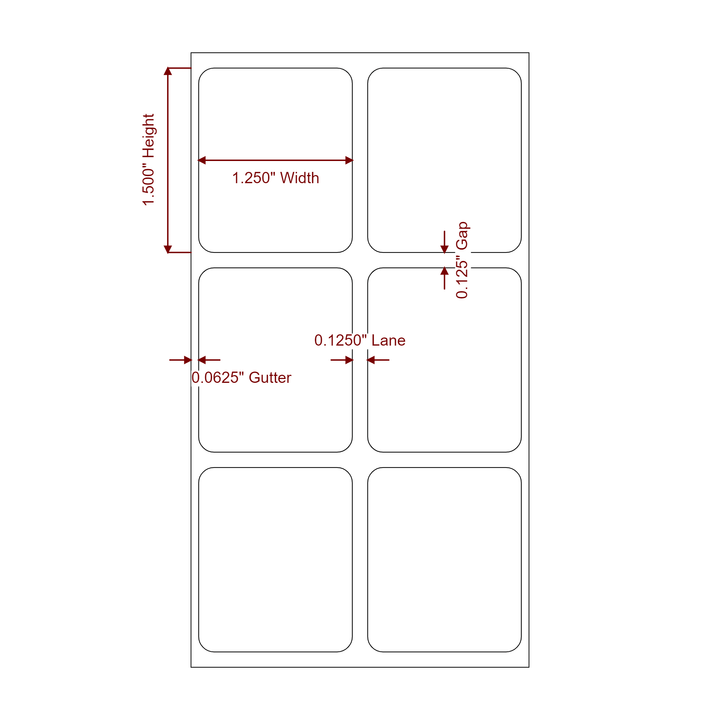 1.25 Inch x 1.5 Inch Rectangle Inkjet Label Roll - 2Up - 2D Drawing