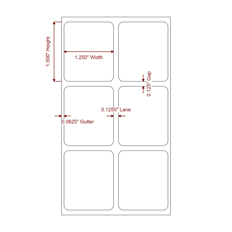 1.25" x 1.5" Inkjet Label Rolls | 2-Up | Fits Epson ColorWorks & Primera - Label Diagram