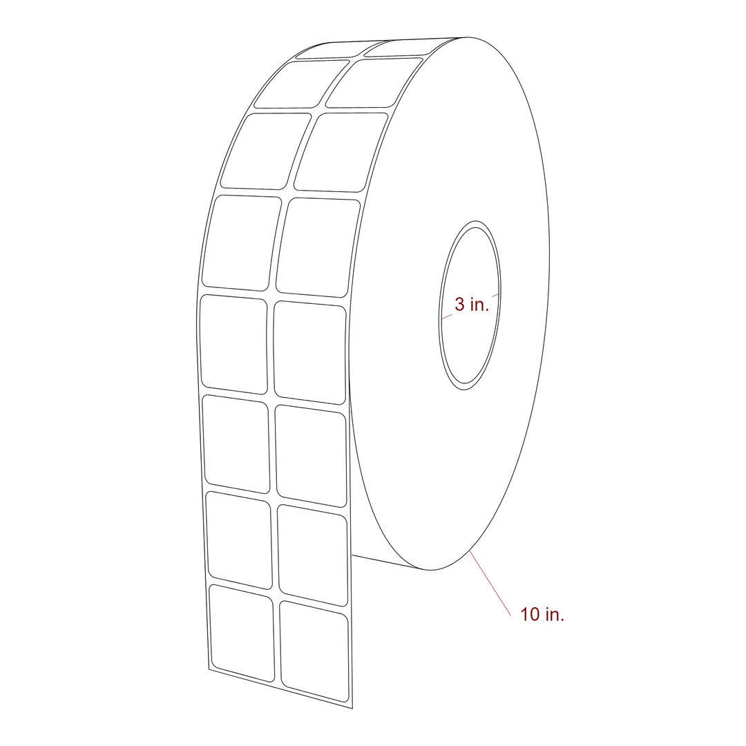1.25 Inch x 1.5 Inch Rectangle Inkjet Label Roll - 3 Inch Core - 10 Inch Roll OD - 2Up - 3D Perspective