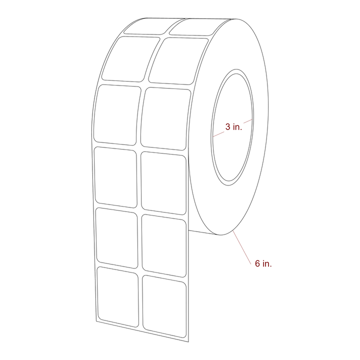 1.25 Inch x 1.5 Inch Rectangle Inkjet Label Roll - 3 Inch Core - 6 Inch Roll OD - 2Up - 3D Perspective