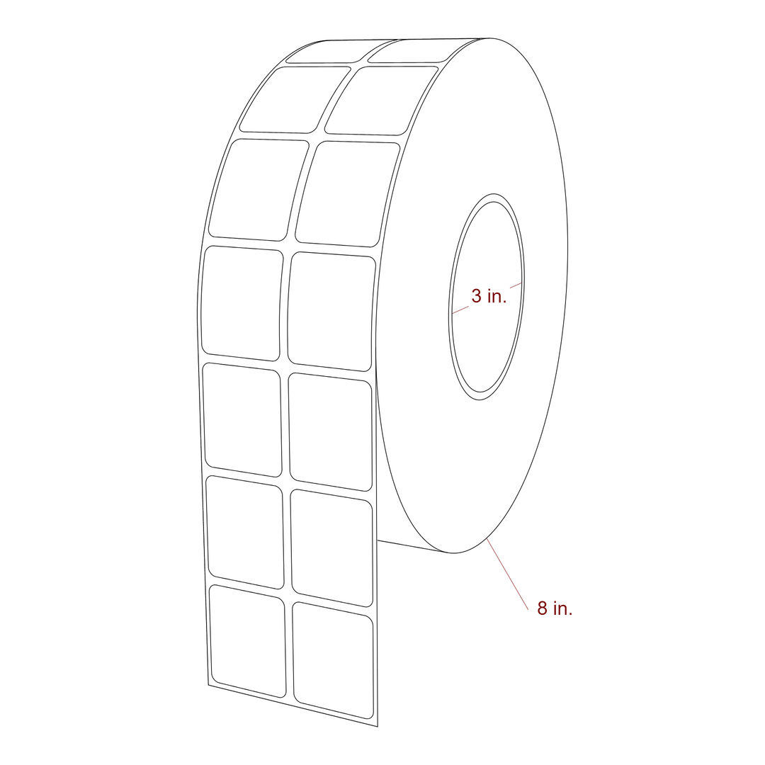 1.25 Inch x 1.5 Inch Rectangle Inkjet Label Roll - 3 Inch Core - 8 Inch Roll OD - 2Up - 3D Perspective
