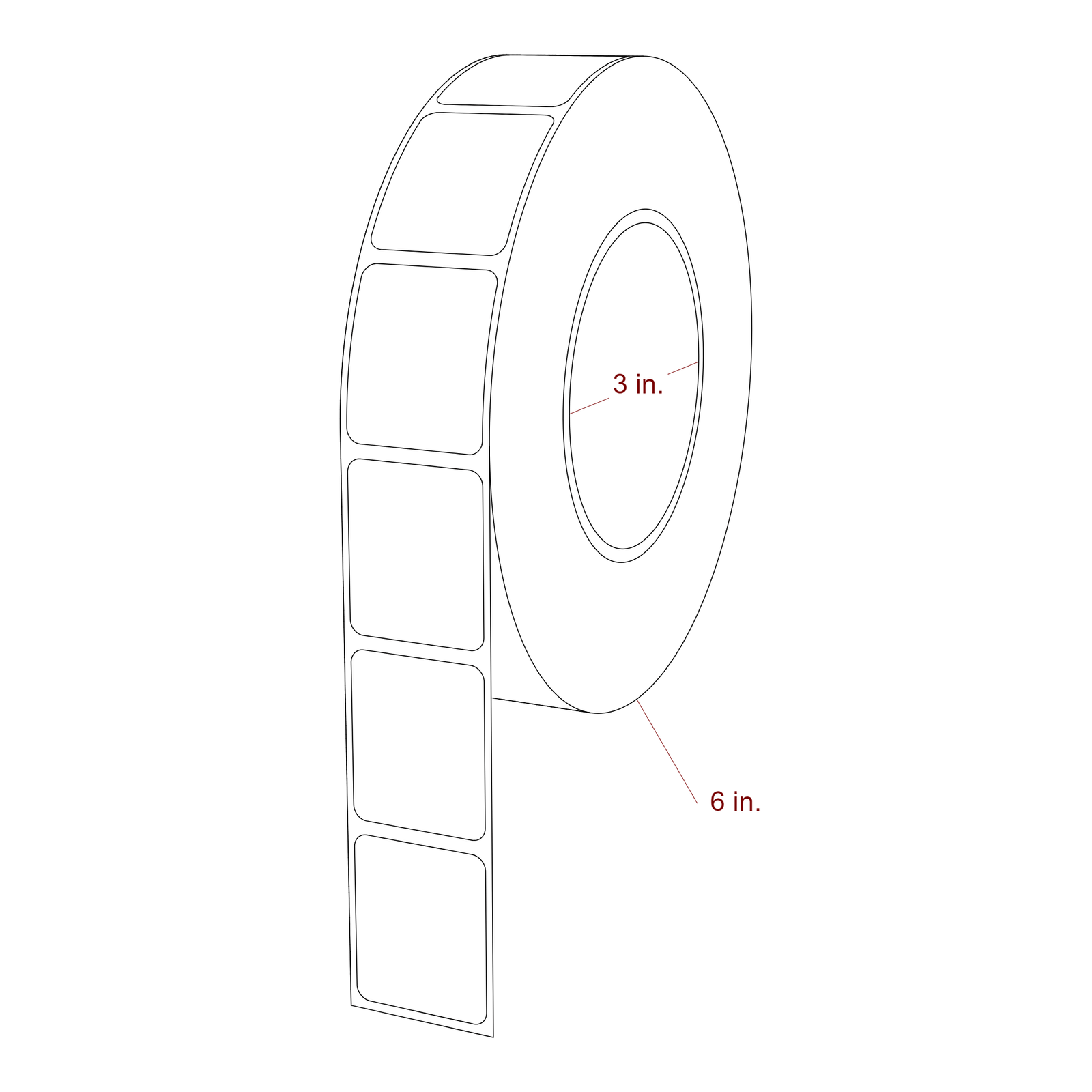 1.25 Inch x 1.5 Inch Rectangle Inkjet Label Roll - 3 Inch Core - 6 Inch Roll OD - 3D Perspective