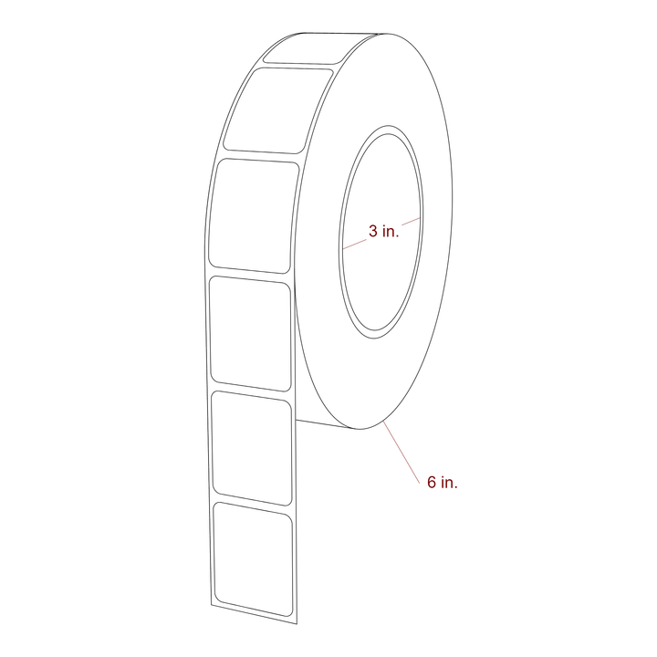 1.25 Inch x 1.5 Inch Rectangle Inkjet Label Roll - 3 Inch Core - 6 Inch Roll OD - 3D Perspective