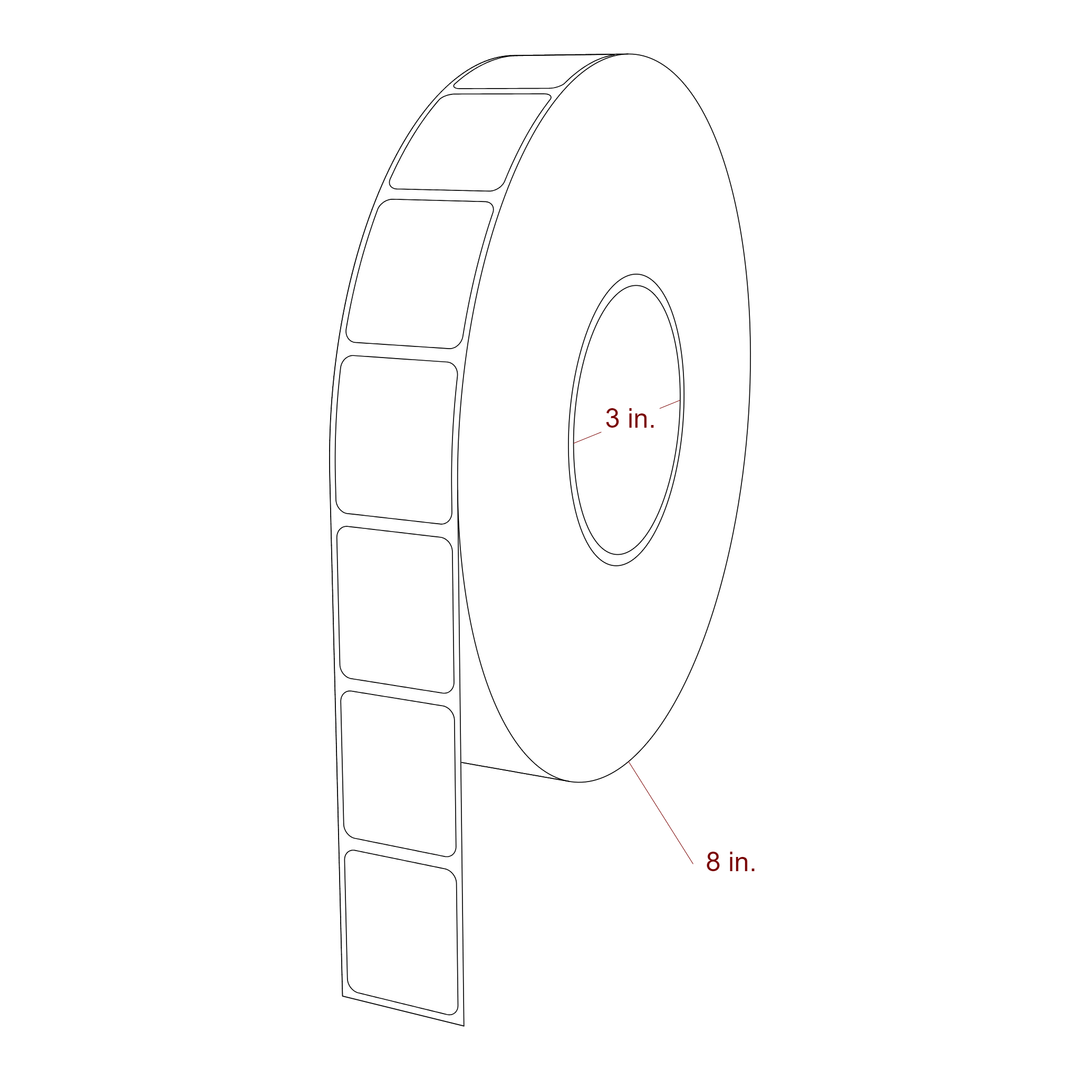 1.25 Inch x 1.5 Inch Rectangle Inkjet Label Roll - 3 Inch Core - 8 Inch Roll OD - 3D Perspective