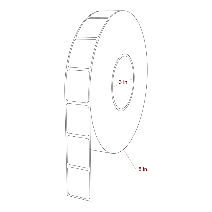 1.25 Inch x 1.5 Inch Rectangle Inkjet Label Roll - 3 Inch Core - 8 Inch Roll OD - 3D Perspective