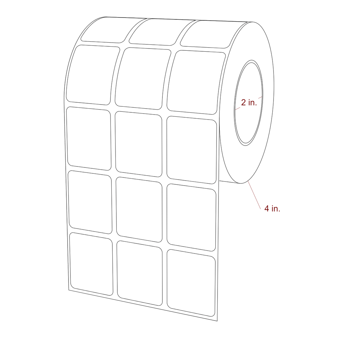 1.25 Inch x 1.5 Inch Rectangle Inkjet Label Roll - 2 Inch Core - 4 Inch Roll OD - 3Up - 3D Perspective