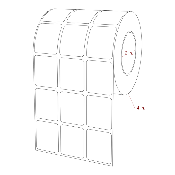 1.25 Inch x 1.5 Inch Rectangle Inkjet Label Roll - 2 Inch Core - 4 Inch Roll OD - 3Up - 3D Perspective