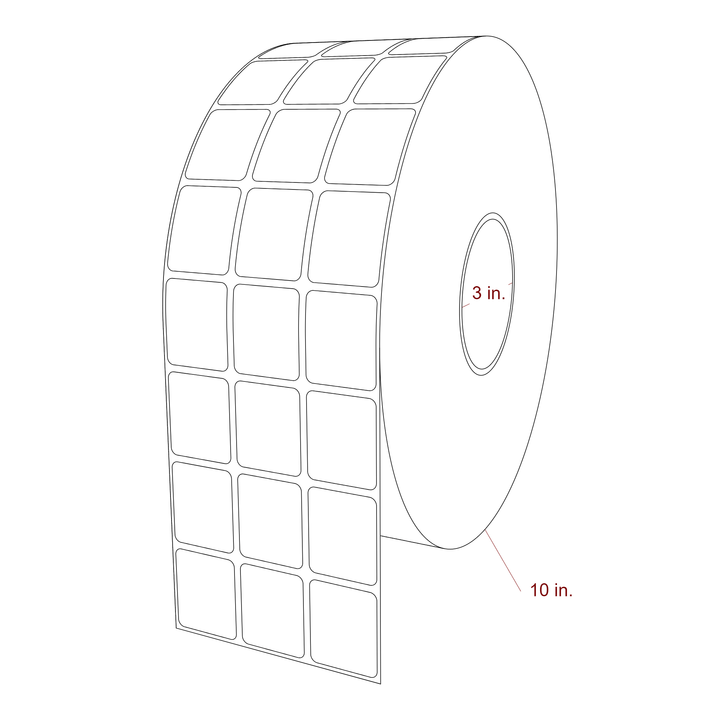 1.25 Inch x 1.5 Inch Rectangle Inkjet Label Roll - 3 Inch Core - 10 Inch Roll OD - 3Up - 3D Perspective