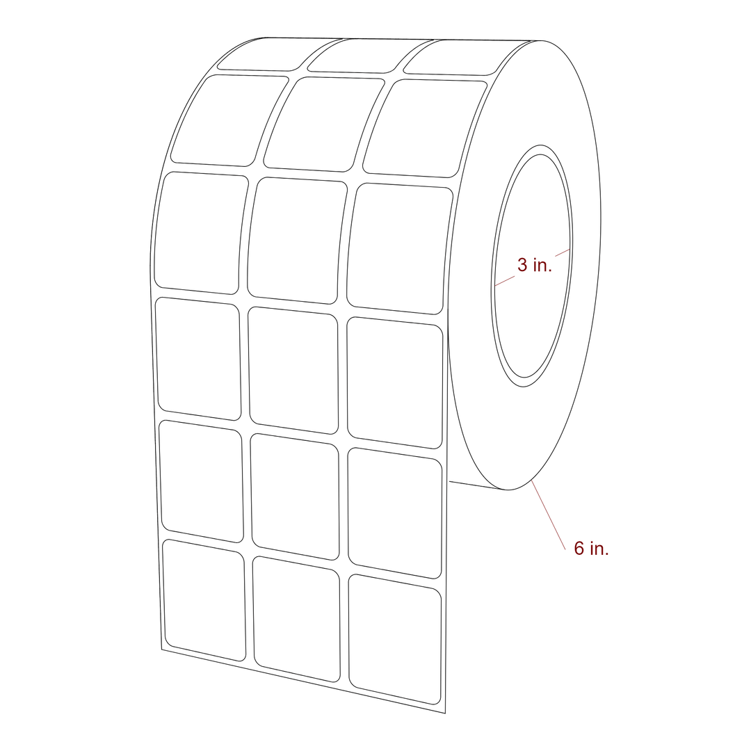 1.25 Inch x 1.5 Inch Rectangle Inkjet Label Roll - 3 Inch Core - 6 Inch Roll OD - 3Up - 3D Perspective