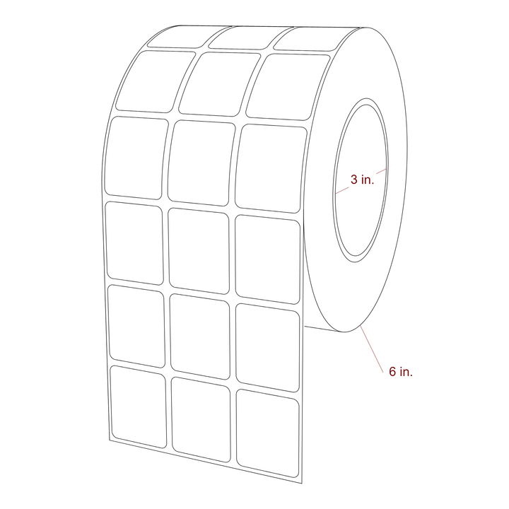 1.25 Inch x 1.5 Inch Rectangle Inkjet Label Roll - 3 Inch Core - 6 Inch Roll OD - 3Up - 3D Perspective
