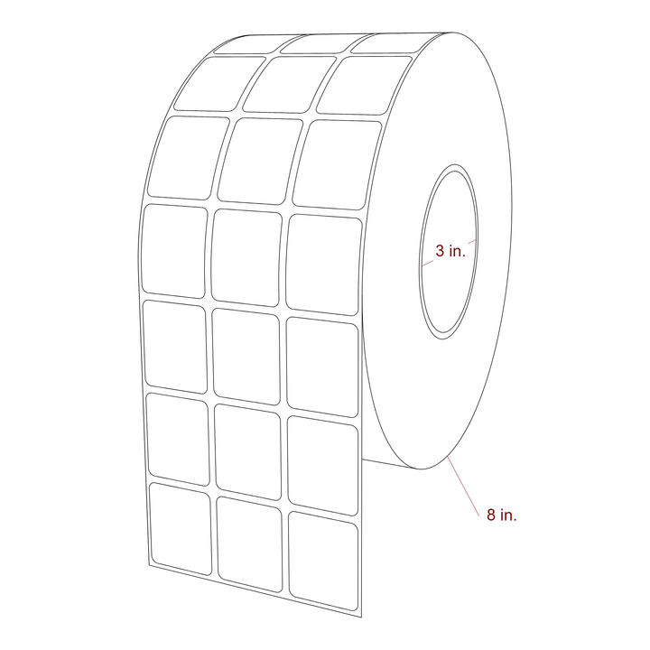 1.25 Inch x 1.5 Inch Rectangle Inkjet Label Roll - 3 Inch Core - 8 Inch Roll OD - 3Up - 3D Perspective