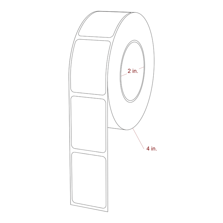 1.25 Inch x 1.75 Inch Rectangle Inkjet Label Roll - 2 Inch Core - 4 Inch Roll OD - 3D Perspective