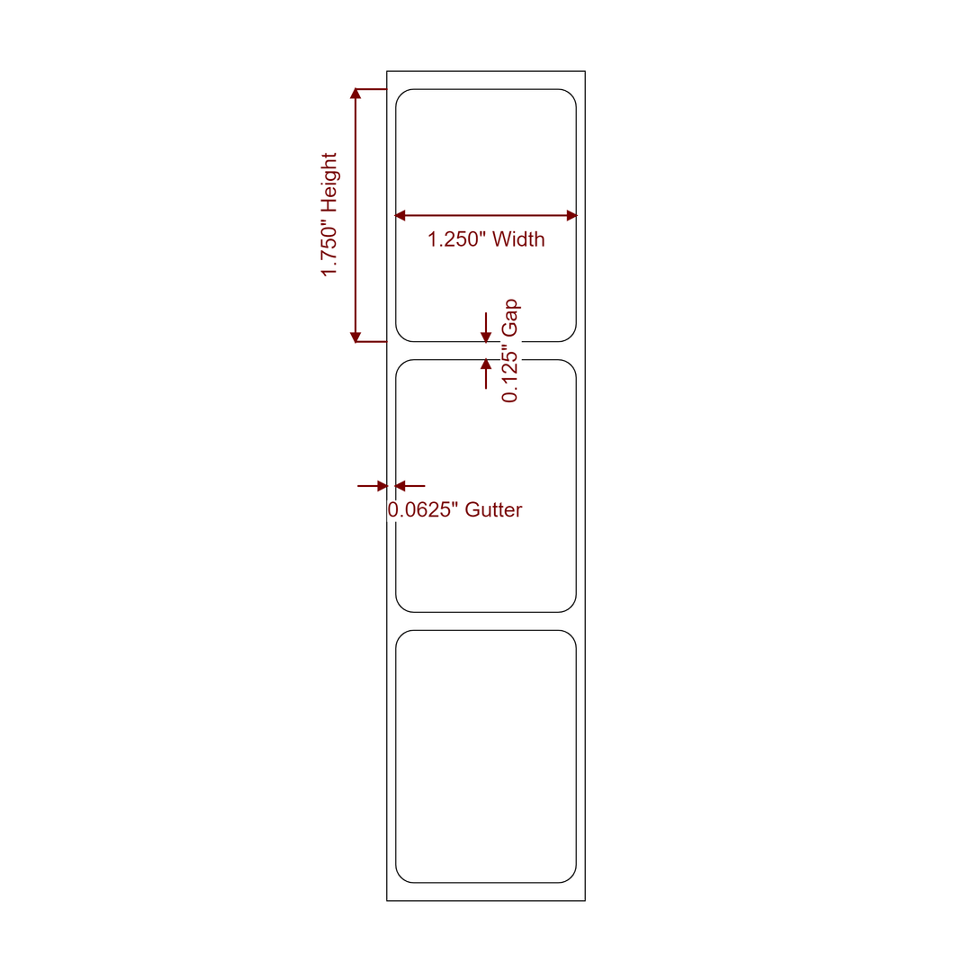 1.25 Inch x 1.75 Inch Rectangle Inkjet Label Roll - 2D Drawing
