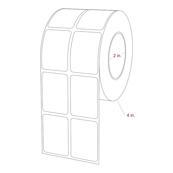 1.25 Inch x 1.75 Inch Rectangle Inkjet Label Roll - 2 Inch Core - 4 Inch Roll OD - 2Up - 3D Perspective