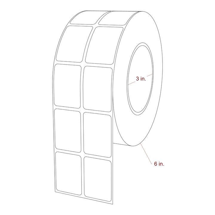 1.25 Inch x 1.75 Inch Rectangle Inkjet Label Roll - 3 Inch Core - 6 Inch Roll OD - 2Up - 3D Perspective