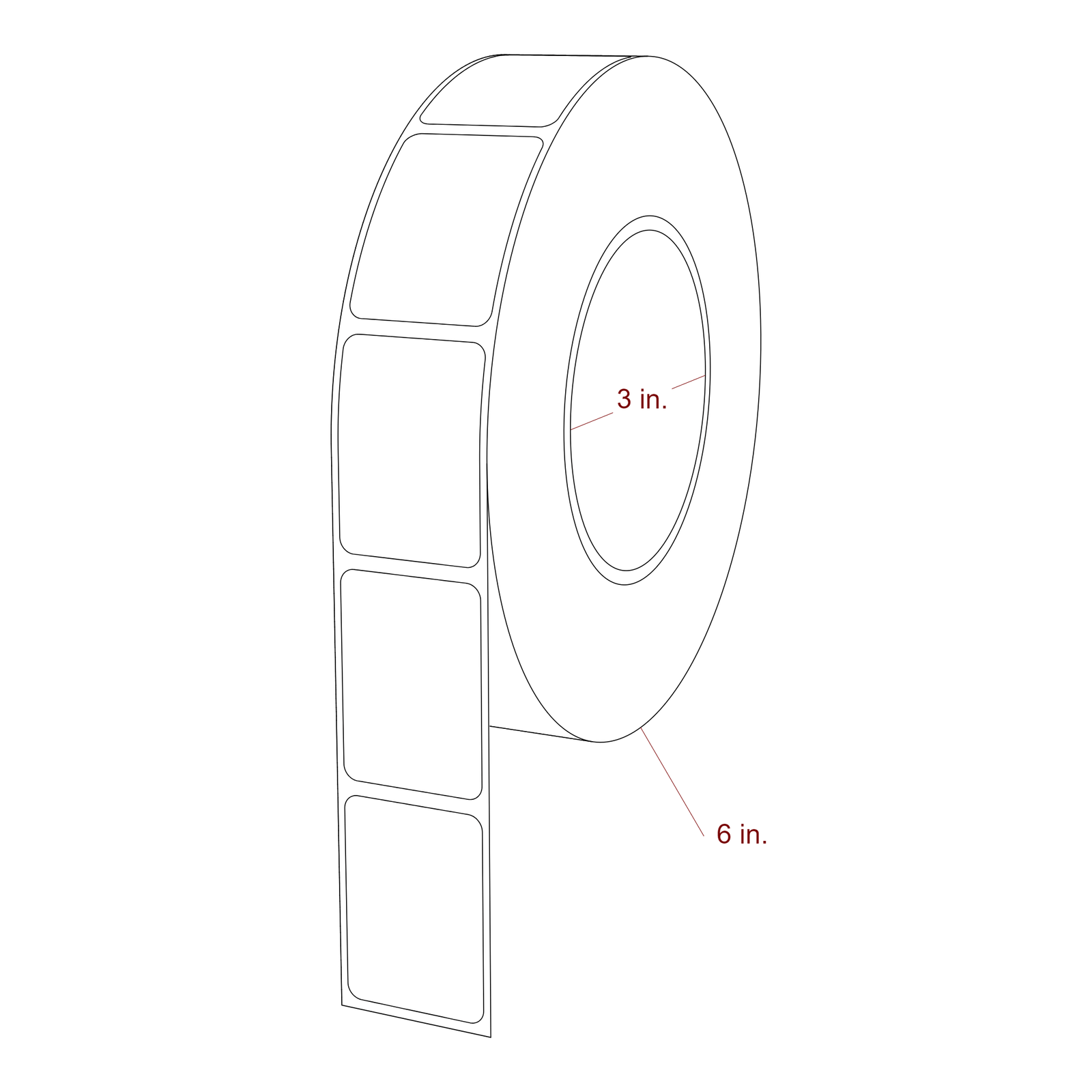 1.25 Inch x 1.75 Inch Rectangle Inkjet Label Roll - 3 Inch Core - 6 Inch Roll OD - 3D Perspective