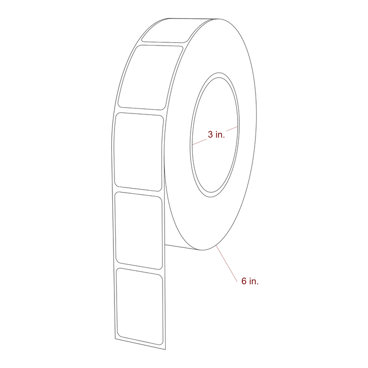 1.25 Inch x 1.75 Inch Rectangle Inkjet Label Roll - 3 Inch Core - 6 Inch Roll OD - 3D Perspective