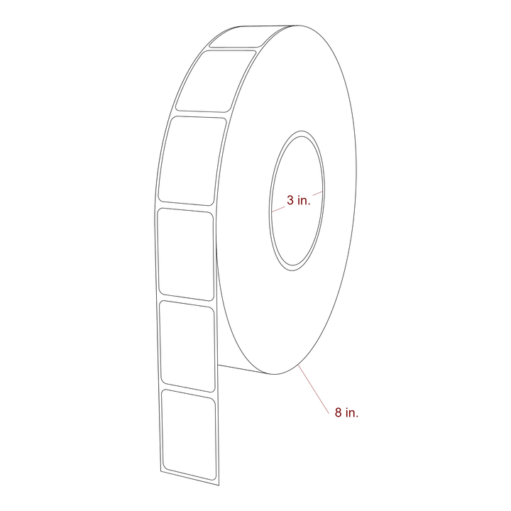 1.25 Inch x 1.75 Inch Rectangle Inkjet Label Roll - 3 Inch Core - 8 Inch Roll OD - 3D Perspective