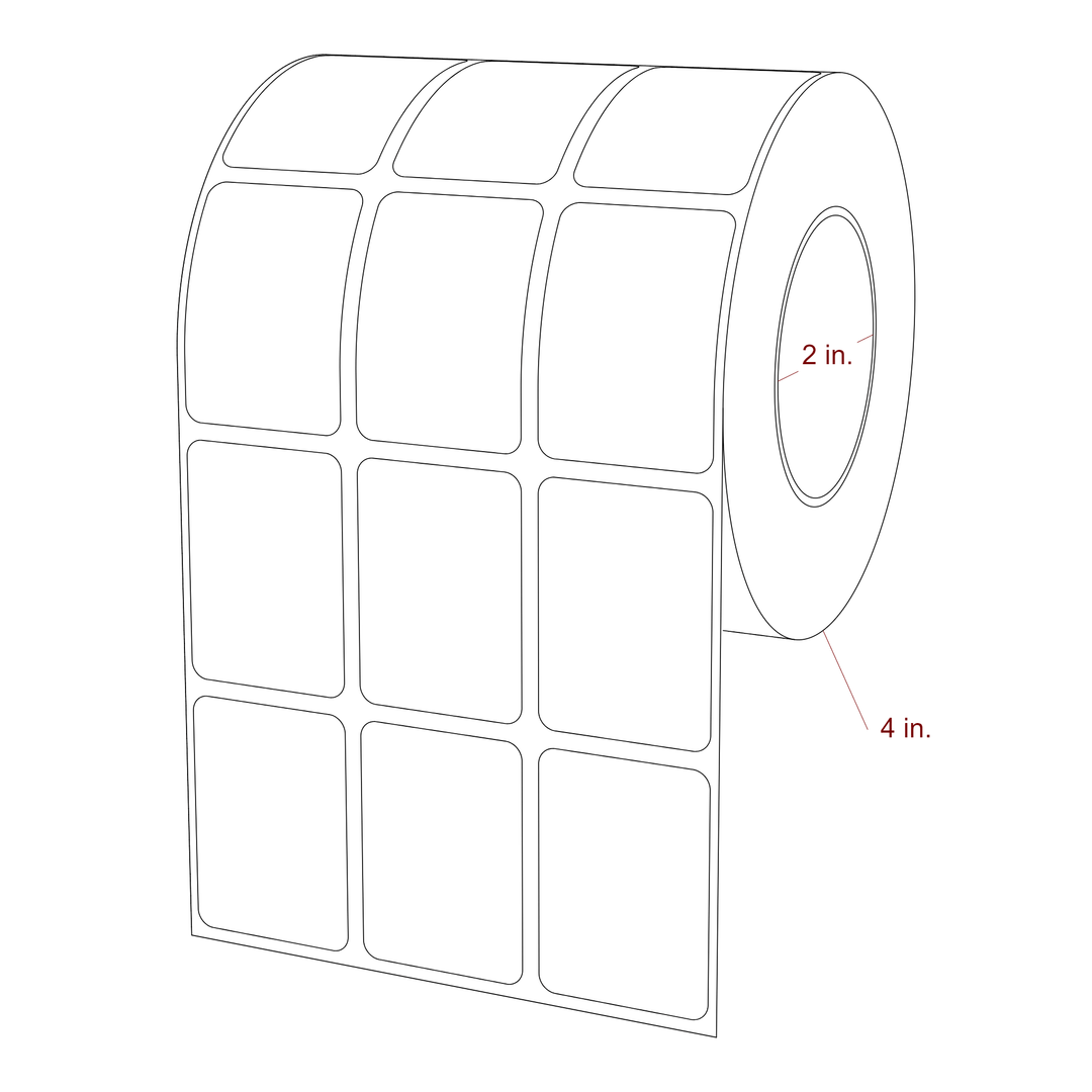 1.25 Inch x 1.75 Inch Rectangle Inkjet Label Roll - 2 Inch Core - 4 Inch Roll OD - 3Up - 3D Perspective