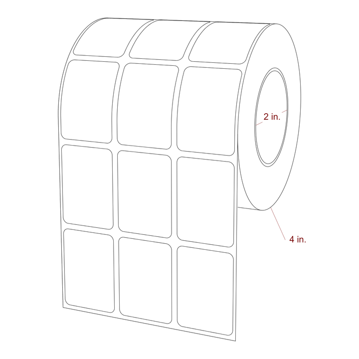 1.25 Inch x 1.75 Inch Rectangle Inkjet Label Roll - 2 Inch Core - 4 Inch Roll OD - 3Up - 3D Perspective