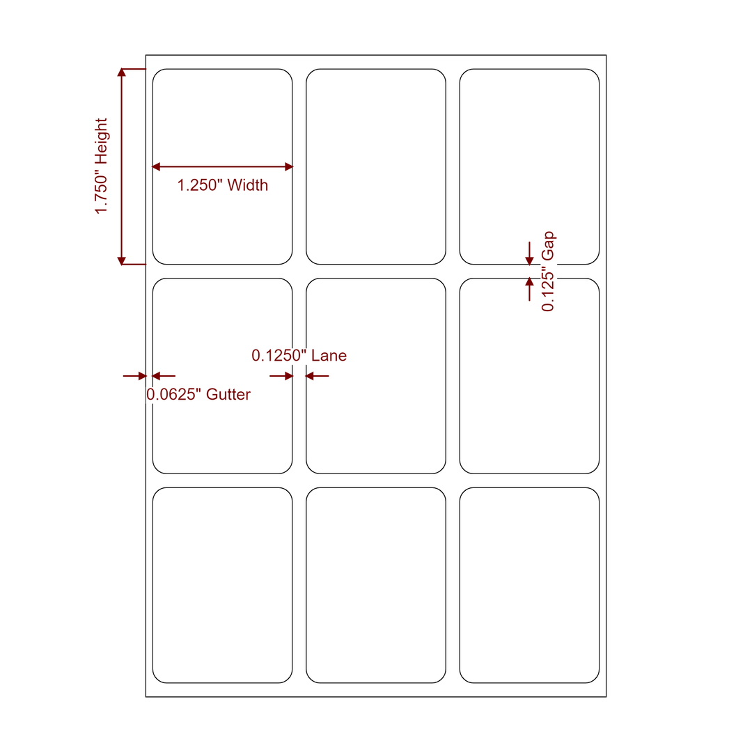 1.25 Inch x 1.75 Inch Rectangle Inkjet Label Roll - 3Up - 2D Drawing