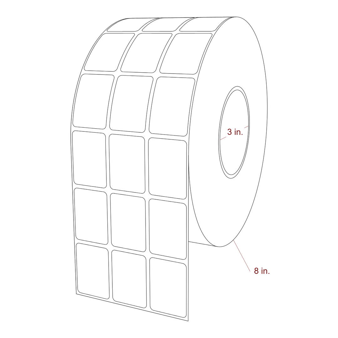 1.25 Inch x 1.75 Inch Rectangle Inkjet Label Roll - 3 Inch Core - 8 Inch Roll OD - 3Up - 3D Perspective