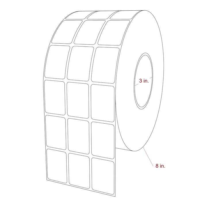 1.25 Inch x 1.75 Inch Rectangle Inkjet Label Roll - 3 Inch Core - 8 Inch Roll OD - 3Up - 3D Perspective