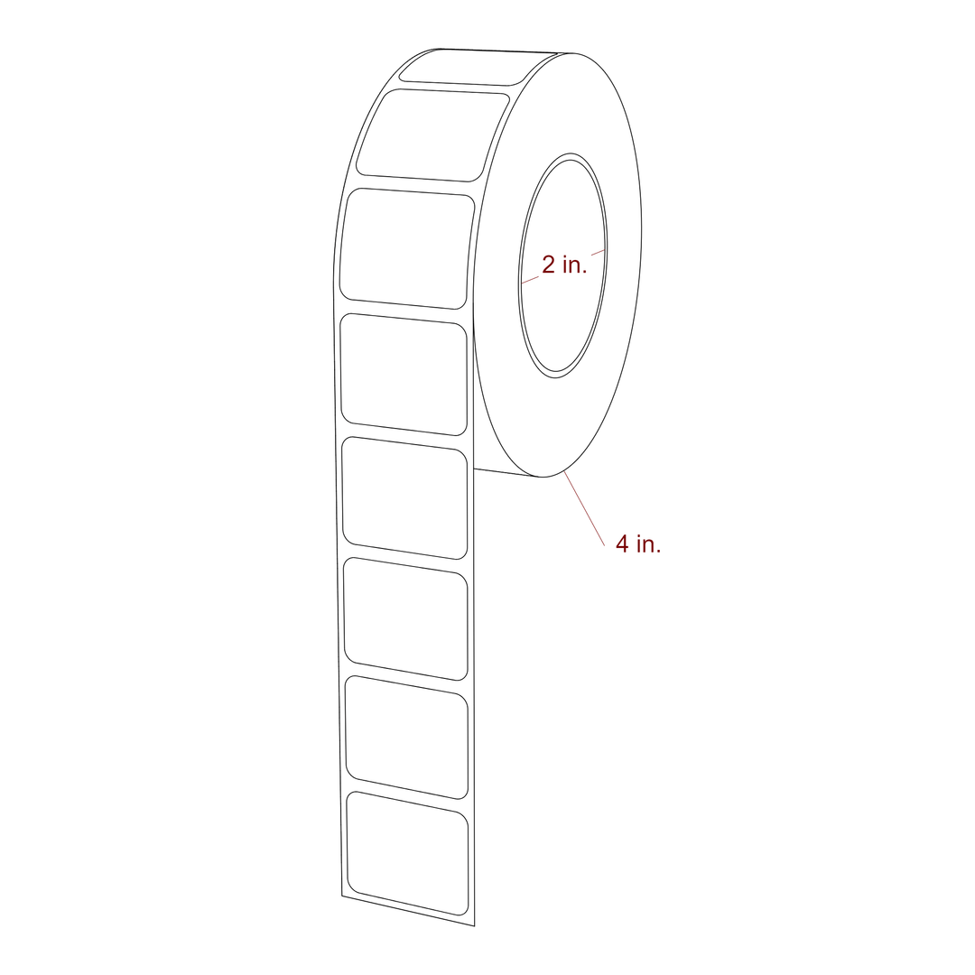 1.25 Inch x 1 Inch Rectangle Inkjet Label Roll - 2 Inch Core - 4 Inch Roll OD - 3D Perspective