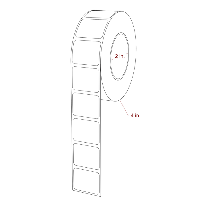 1.25 Inch x 1 Inch Rectangle Inkjet Label Roll - 2 Inch Core - 4 Inch Roll OD - 3D Perspective