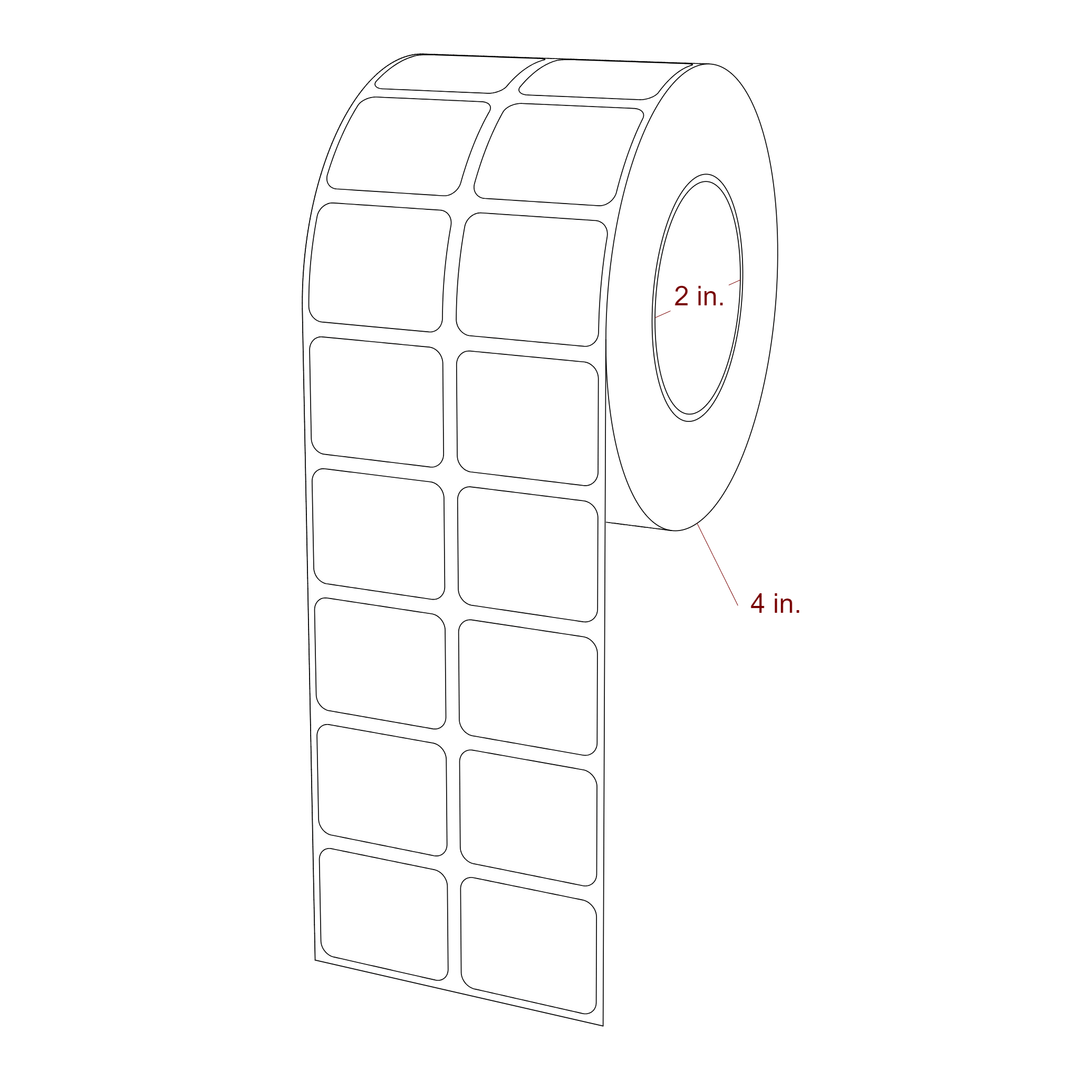 1.25 Inch x 1 Inch Rectangle Inkjet Label Roll - 2 Inch Core - 4 Inch Roll OD - 2Up - 3D Perspective