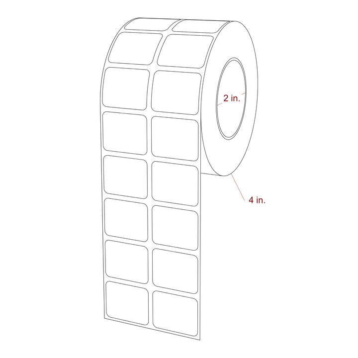 1.25 Inch x 1 Inch Rectangle Inkjet Label Roll - 2 Inch Core - 4 Inch Roll OD - 2Up - 3D Perspective