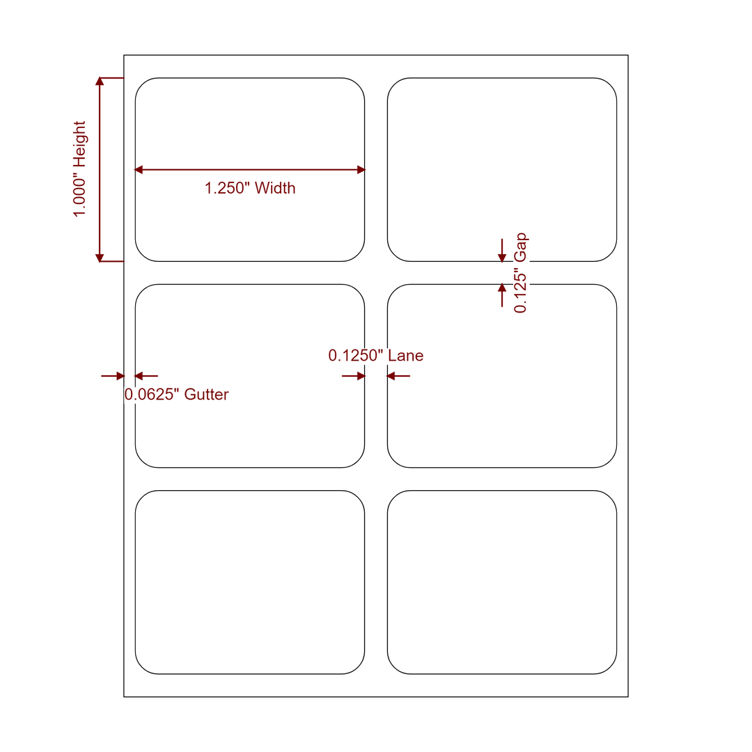 1.25 Inch x 1 Inch Rectangle Inkjet Label Roll - 2Up - 2D Drawing