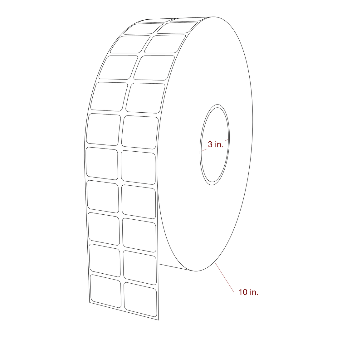 1.25 Inch x 1 Inch Rectangle Inkjet Label Roll - 3 Inch Core - 10 Inch Roll OD - 2Up - 3D Perspective