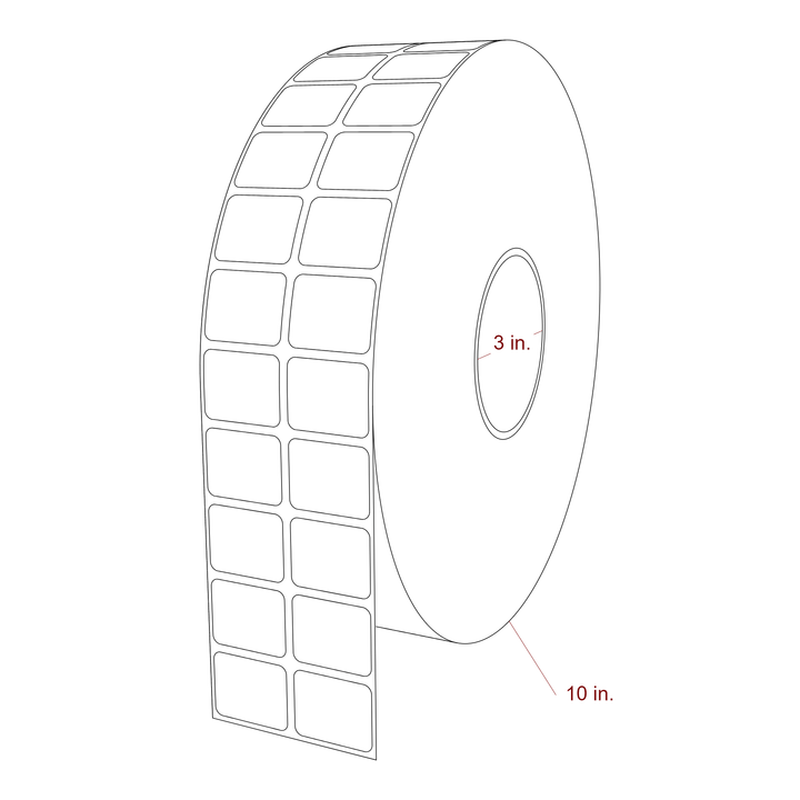 1.25 Inch x 1 Inch Rectangle Inkjet Label Roll - 3 Inch Core - 10 Inch Roll OD - 2Up - 3D Perspective