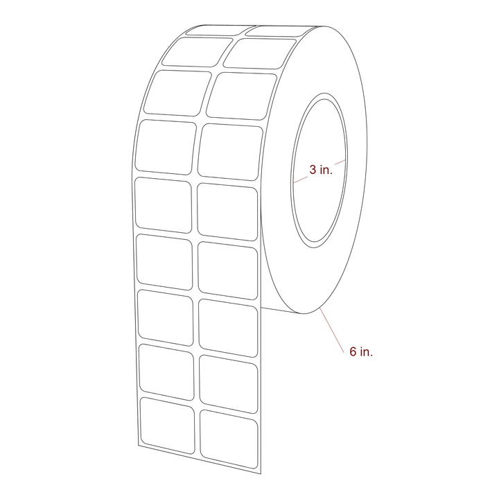 1.25 Inch x 1 Inch Rectangle Inkjet Label Roll - 3 Inch Core - 6 Inch Roll OD - 2Up - 3D Perspective