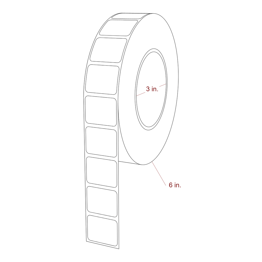 1.25 Inch x 1 Inch Rectangle Inkjet Label Roll - 3 Inch Core - 6 Inch Roll OD - 3D Perspective