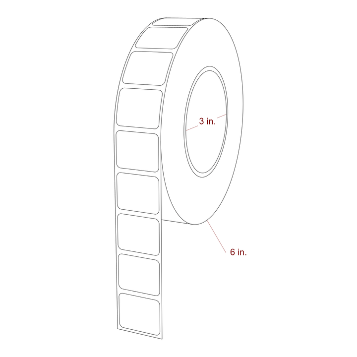 1.25 Inch x 1 Inch Rectangle Inkjet Label Roll - 3 Inch Core - 6 Inch Roll OD - 3D Perspective