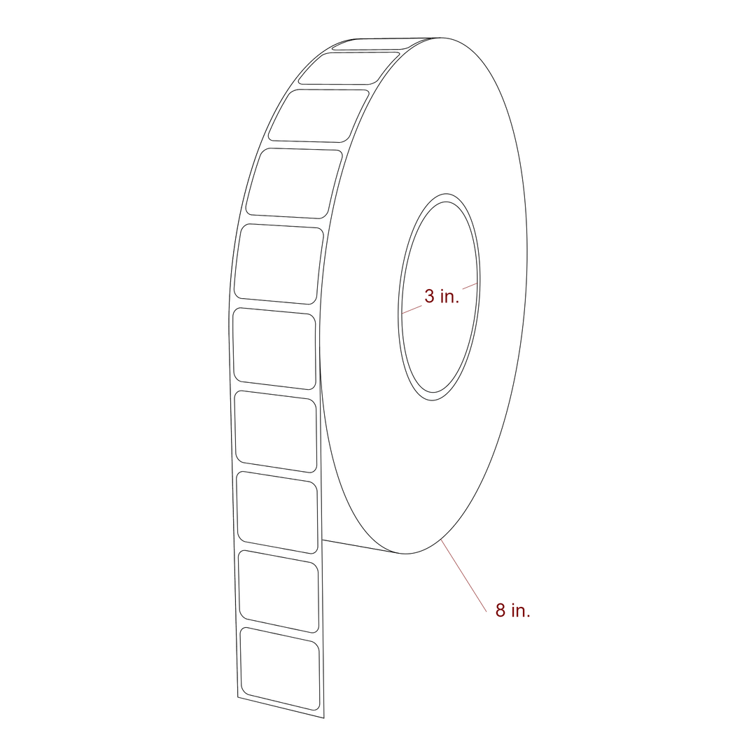 1.25 Inch x 1 Inch Rectangle Inkjet Label Roll - 3 Inch Core - 8 Inch Roll OD - 3D Perspective