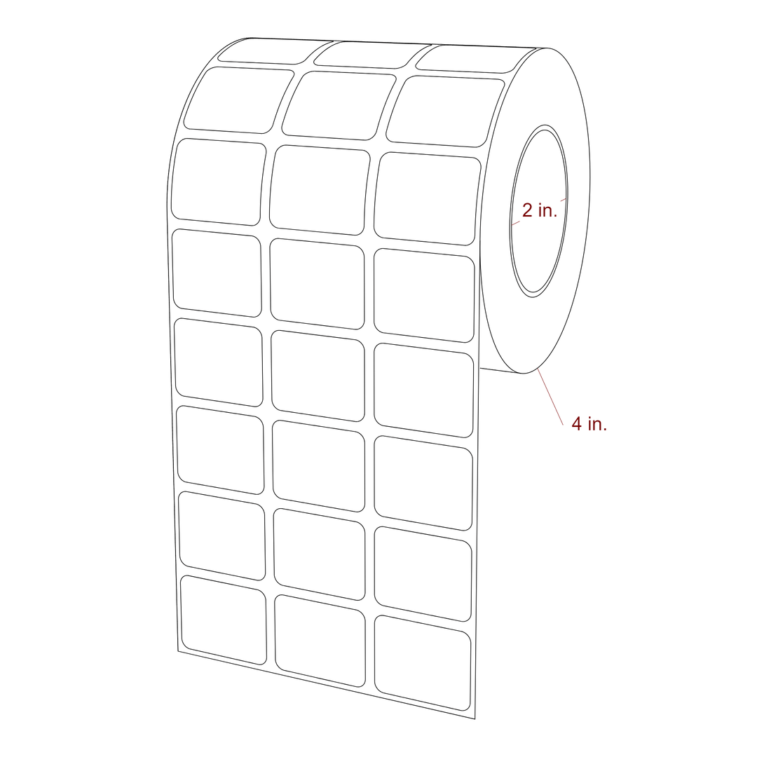 1.25 Inch x 1 Inch Rectangle Inkjet Label Roll - 2 Inch Core - 4 Inch Roll OD - 3Up - 3D Perspective