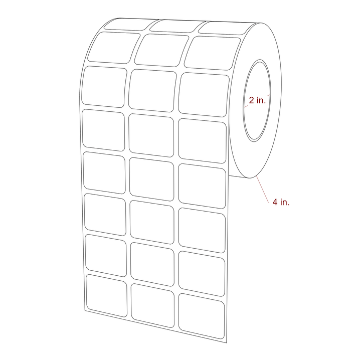 1.25 Inch x 1 Inch Rectangle Inkjet Label Roll - 2 Inch Core - 4 Inch Roll OD - 3Up - 3D Perspective