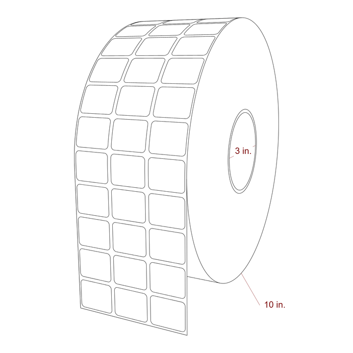 1.25 Inch x 1 Inch Rectangle Inkjet Label Roll - 3 Inch Core - 10 Inch Roll OD - 3Up - 3D Perspective