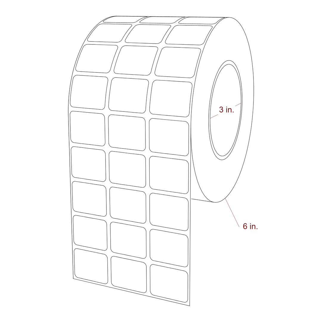 1.25 Inch x 1 Inch Rectangle Inkjet Label Roll - 3 Inch Core - 6 Inch Roll OD - 3Up - 3D Perspective