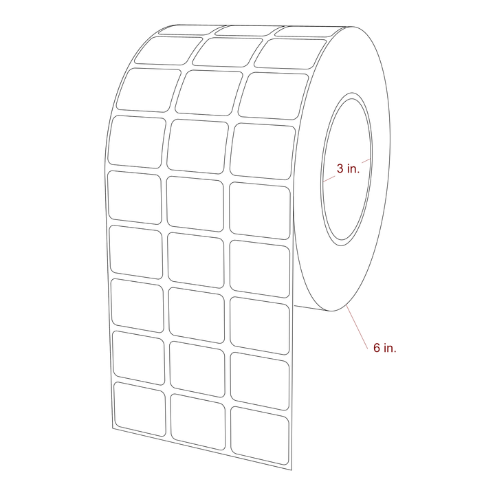1.25 Inch x 1 Inch Rectangle Inkjet Label Roll - 3 Inch Core - 6 Inch Roll OD - 3Up - 3D Perspective